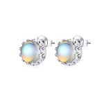 Pandora Style Silver Stud Earrings, Crown Moonstone - SCE877