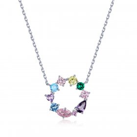 Pandora Style Silver Necklace, Lucky Wreath, Multicolor Enamel - BSN178