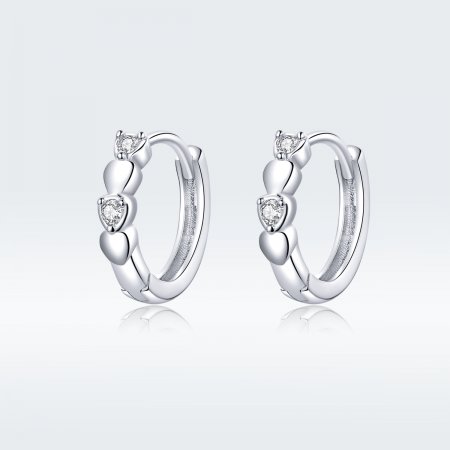 Pandora Style Silver Hoop Earrings, Heart Shape - SCE777