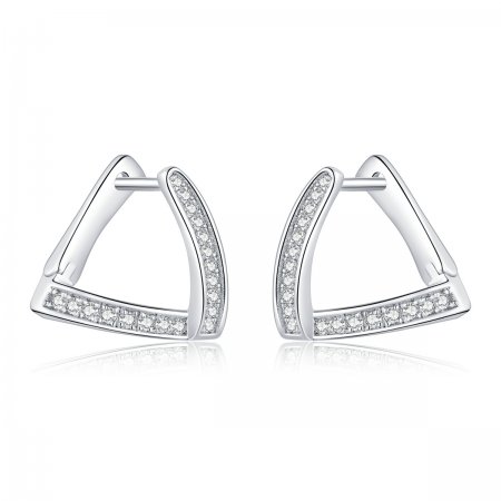 Pandora Style Silver Hoop Earrings, Geometric - SCE975