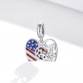 Pandora Style Silver Dangle Charm, American Independence Day, Multicolor Enamel - SCC1884
