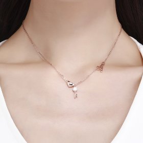 Silver Key of Heart Necklace - PANDORA Style - SCN292