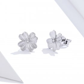 Pandora Style Silver Stud Earrings, Silver Flower - SCE864
