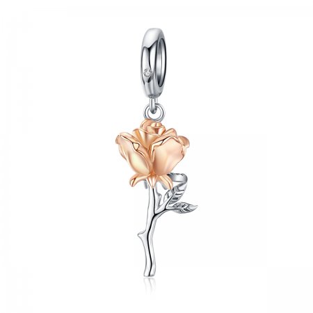 Pandora Style Tri-tone Bangle Charm, Bicolor Lover Rose Two Color Flowers - BSC145