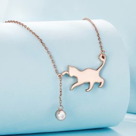 Pandora Style Rose Gold Naughty Kitten Necklace - SCN232-C
