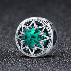 Pandora Style Silver Charm, Romantic Emerald Snowflakes - SCC308
