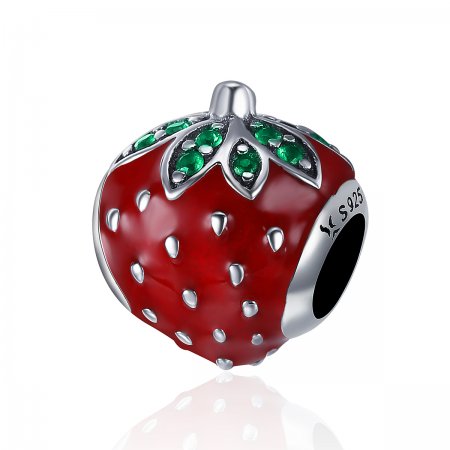 Pandora Style Silver Charm, Strawberry, Multicolor Enamel - SCC369