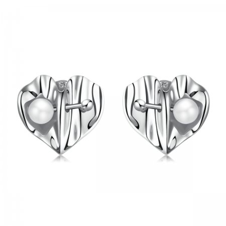 PANDORA Style Love Shell Beads - Texture Stud Earrings - BSE551-A