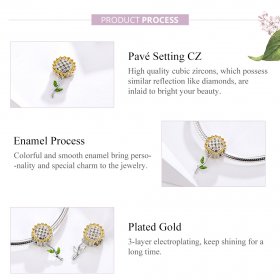 Pandora Compatible Silver & Gold-Plated Sunflower Dangle - SCC1211