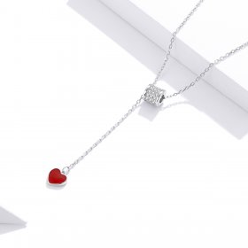 Pandora Style Silver Necklace, Loving Waist, Red Enamel - SCN424