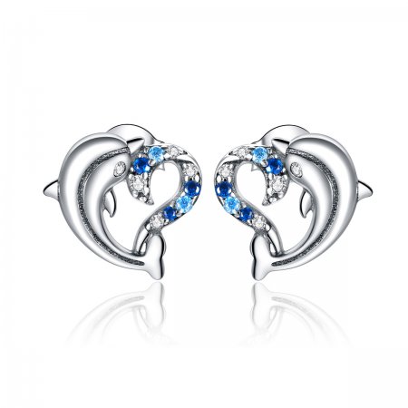 Pandora Style Silver Stud Earrings, Dolphin Elves - SCE930