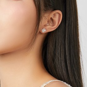 Pandora Style Silver Stud Earrings, Silver Flower - SCE864