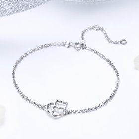 Rose Gold & Silver Cute Cat Chain Slider Bracelet - PANDORA Style - SCB102-C