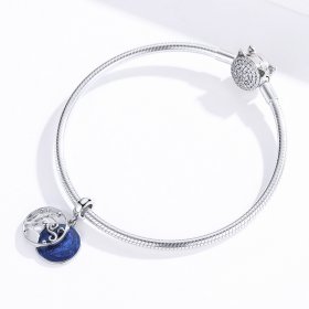 Pandora Style Silver Dangle Charm, Starry Sky, Blue Enamel - SCC1389