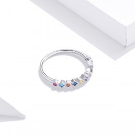 Pandora Style Silver Ring, Rainbow - SCR697