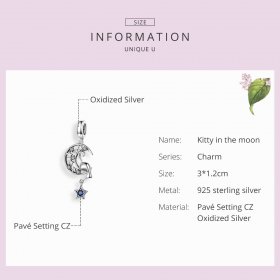 Pandora Compatible Silver Cat Play with Stars Dangle Charm - SCC1205