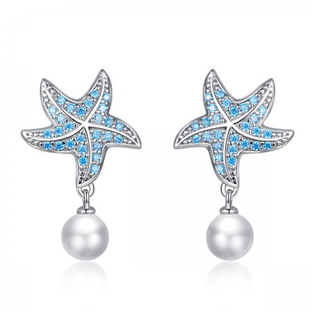 Pandora Style Silver Stud Earrings, Starfish With Pearls - BSE405