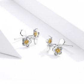 Pandora Style Silver Stud Earrings, Bicolor Sakura - SCE778