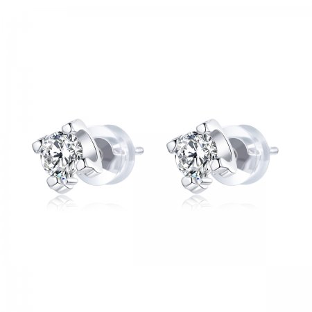 Pandora Style Silver Stud Earrings, Simple Zircon - SCE974