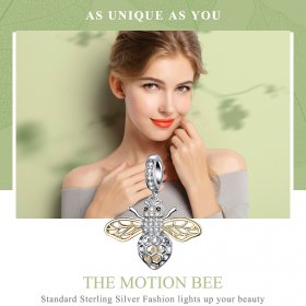 Pandora Compatible Silver & Gold-Plated Motion Bee Dangle - SCC1125
