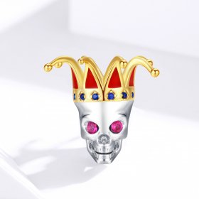 Two Tone Pandora Style Charm, Bicolor Skull of Clown - SCC1363