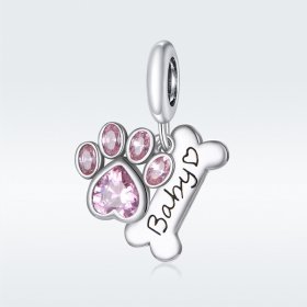 Pandora Style Silver Bangle Charm, Cute Dog Paw - SCC1680