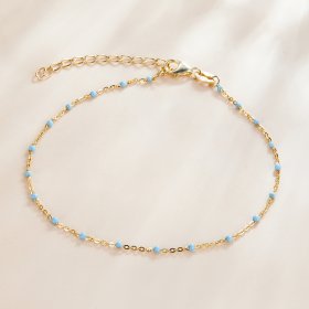 Cyan Beads Pandora Style Bracelet Bohmian, 18ct Gold Plated - SCB212