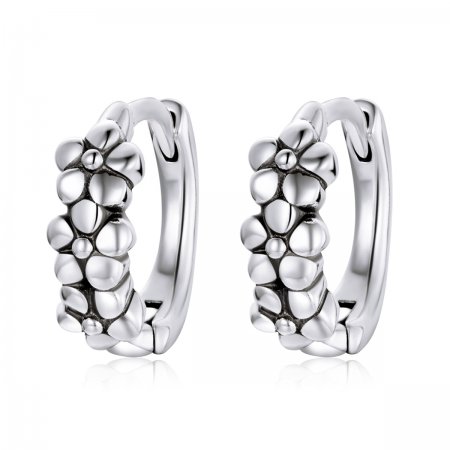 Pandora Style Silver Hoop Earrings, Simple Silver Flowers - SCE1154