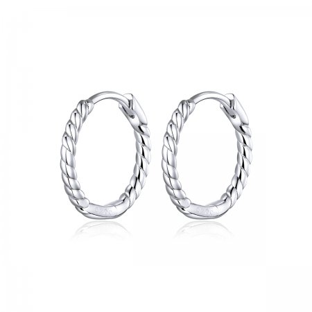 Pandora Style Silver Hoop Earrings, Circle Hemp Rope - SCE841