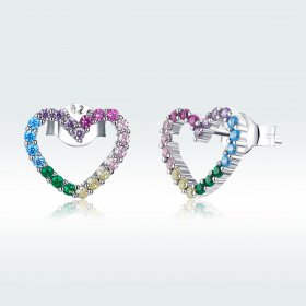 Pandora Style Silver Stud Earrings, Rainbow Hearts - SCE891