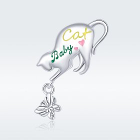 Pandora Style Silver Charm, Naughty Cat, Multicolor Enamel - SCC1678