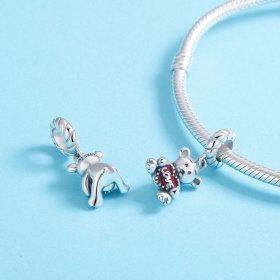 Pandora Style Silver Dangle Charm, Little Bear, Red Enamel - SCC521