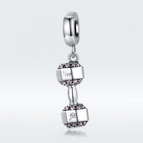 Pandora Style Silver Bangle Charm, Dumbbell - SCC1340