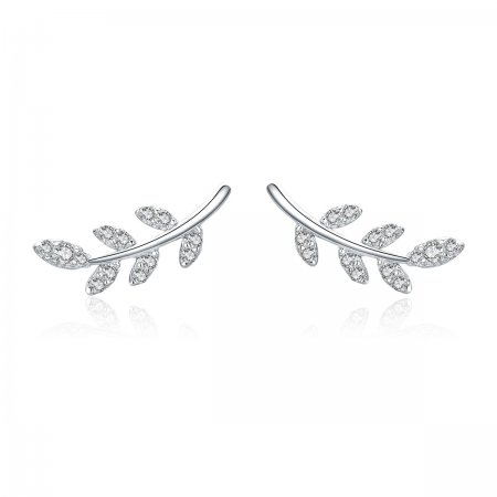 Pandora Style Silver Stud Earrings, Spring Leaves - BSE031