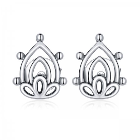 Pandora Style Silver Stud Earrings, Lotus Bud - SCE989