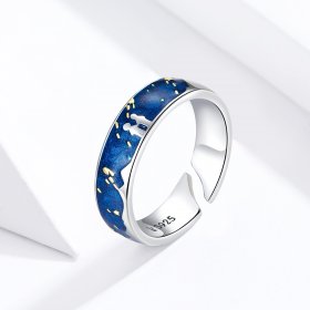 Pandora Style Silver Open Ring, Meteoric Shower, Blue Enamel - SCR609