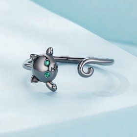 Pandora Style Black Cute Cat Open Ring - SCR707-D