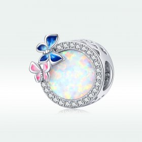 Pandora Style Silver Charm, Butterflies In Spring, Multicolor Enamel - SCC1730