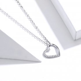 Silver Sparkle Heart Necklace - PANDORA Style - SCN347