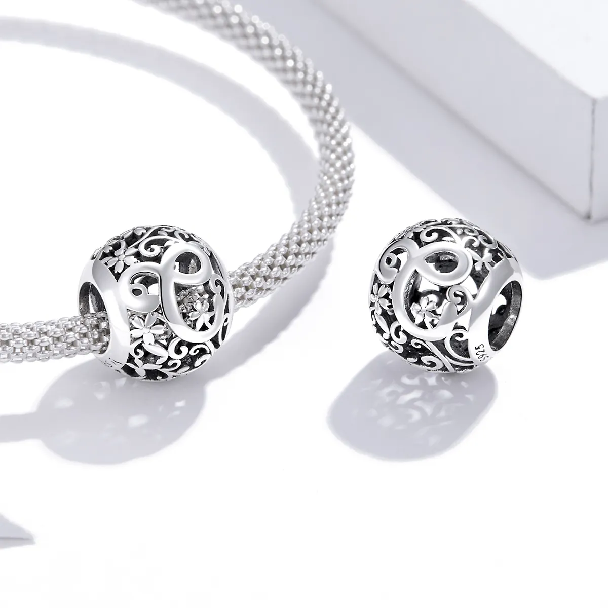 Openwork Flower Letter C Charm - PANDORA Style - SCC1444-C