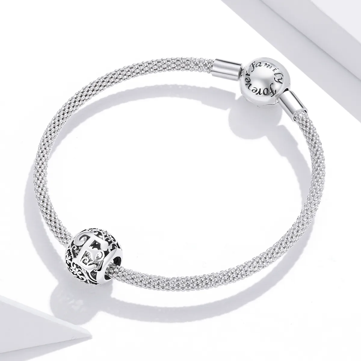 Openwork Flower Letter E Charm - PANDORA Style - SCC1444-E