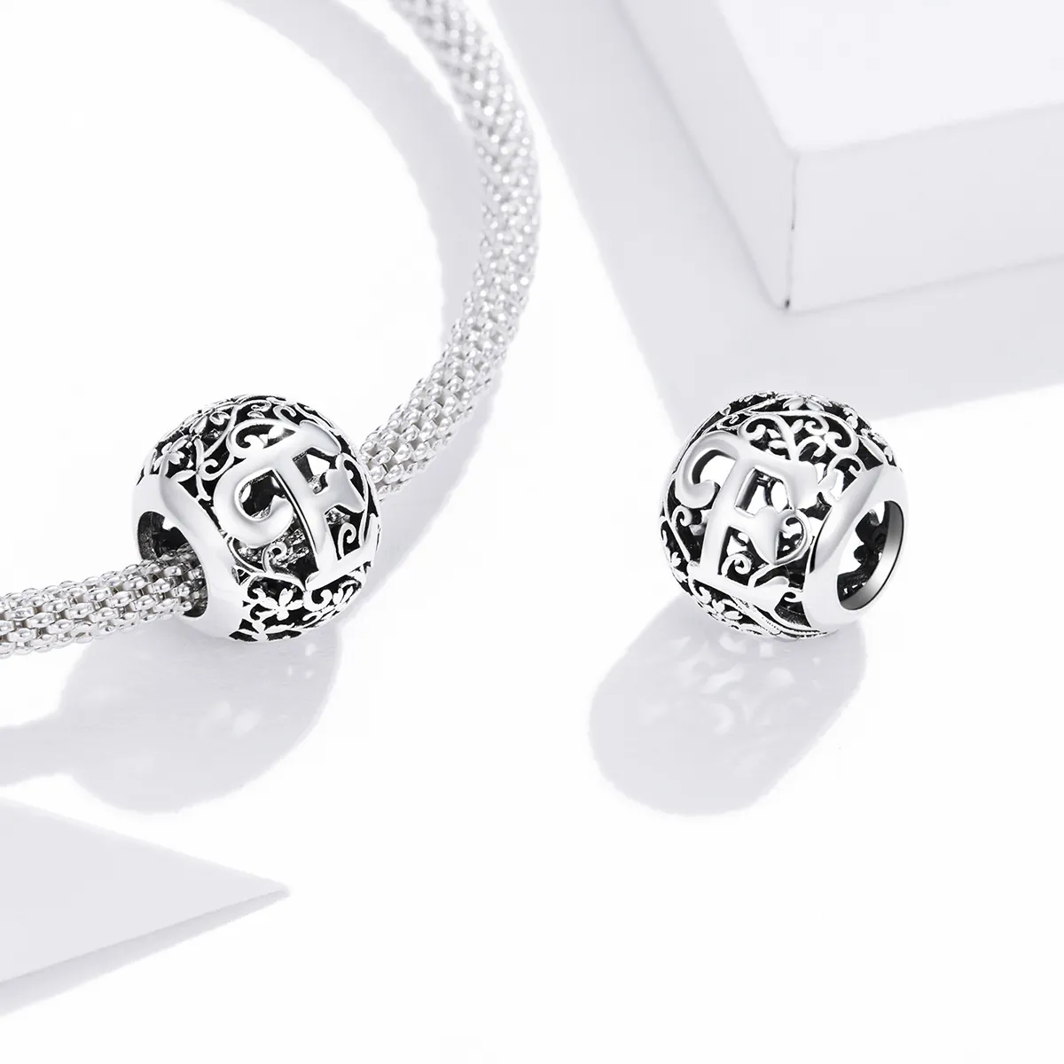 Openwork Flower Letter E Charm - PANDORA Style - SCC1444-E