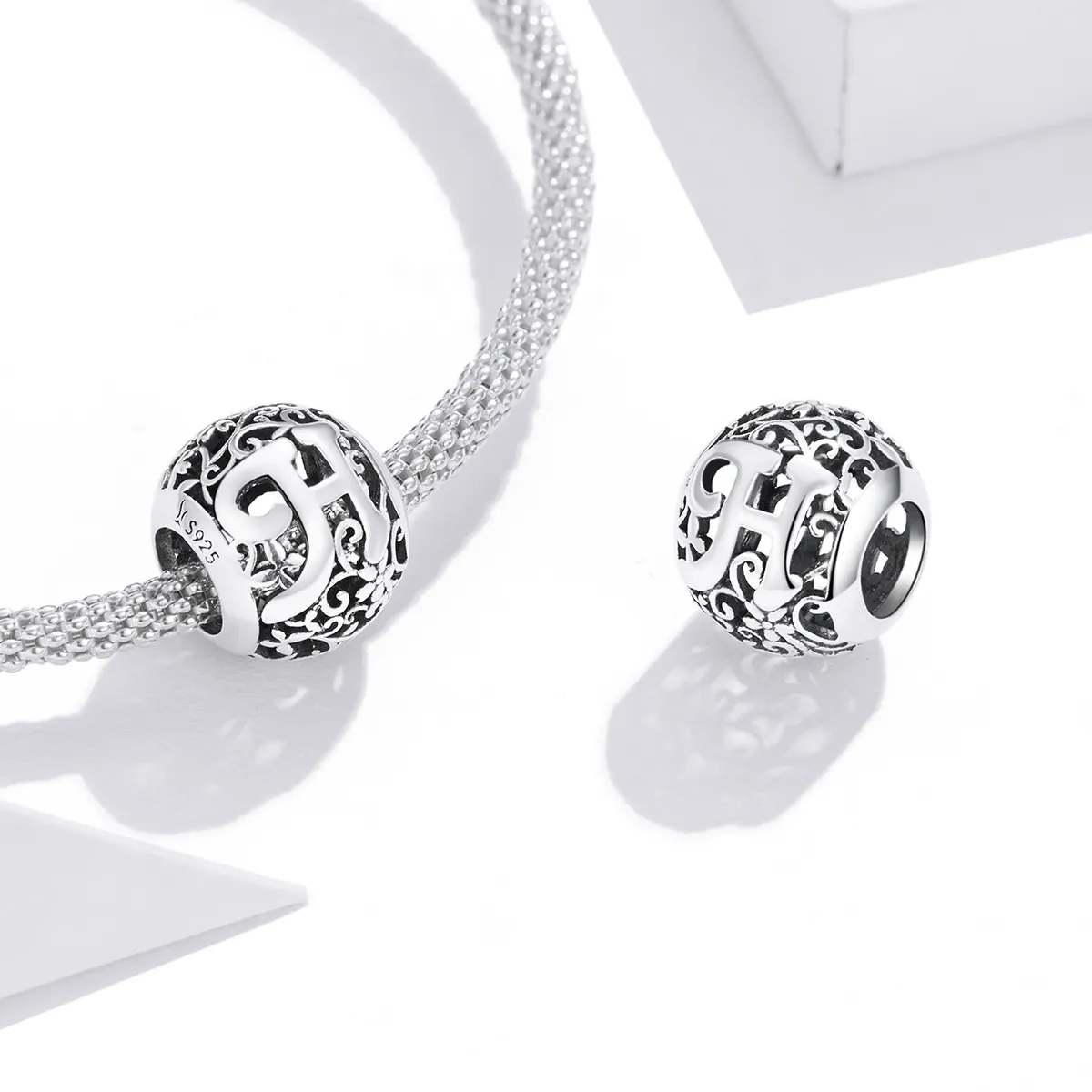 Openwork Flower Letter H Charm - PANDORA Style - SCC1444-H