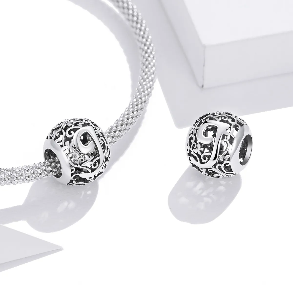 Openwork Flower Letter J Charm - PANDORA Style - SCC1444-J