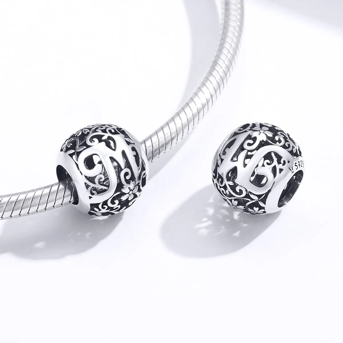 Openwork Flower Letter M Charm - PANDORA Style - SCC1444-M