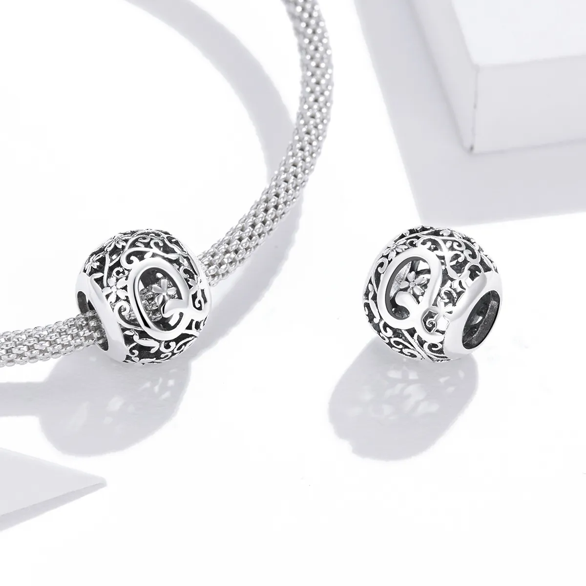 Openwork Flower Letter Q Charm - PANDORA Style - SCC1444-Q