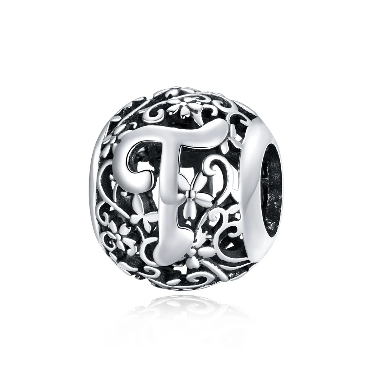 Openwork Flower Letter T Charm - PANDORA Style - SCC1444-T