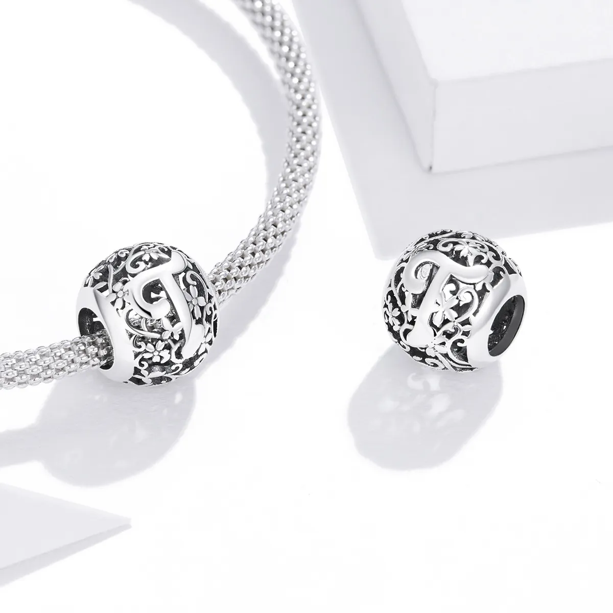 Openwork Flower Letter T Charm - PANDORA Style - SCC1444-T