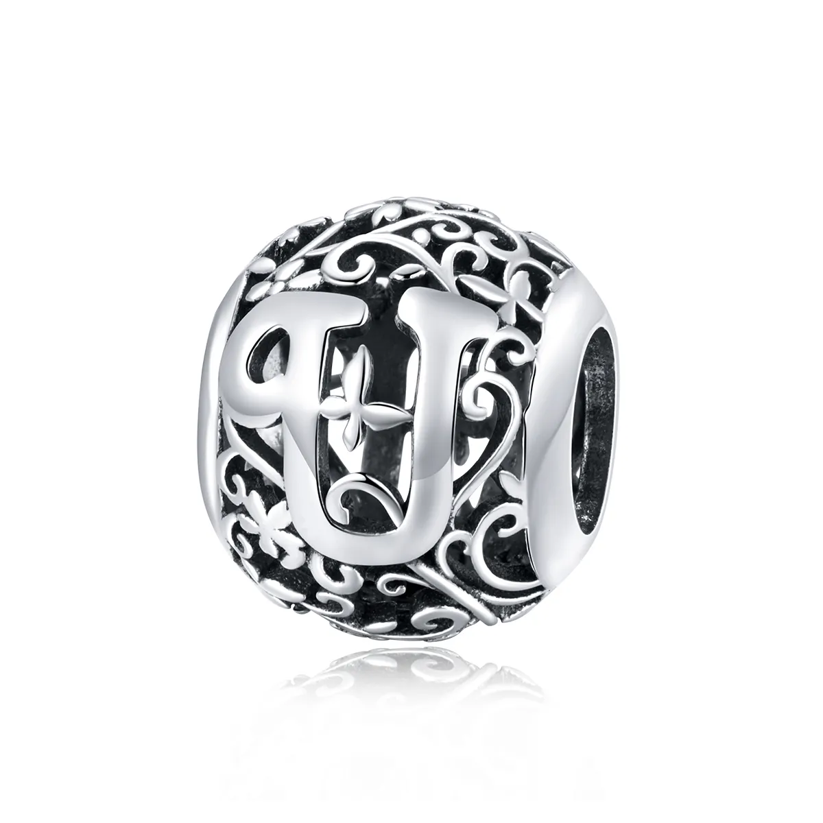 Openwork Flower Letter U Charm - PANDORA Style - SCC1444-U