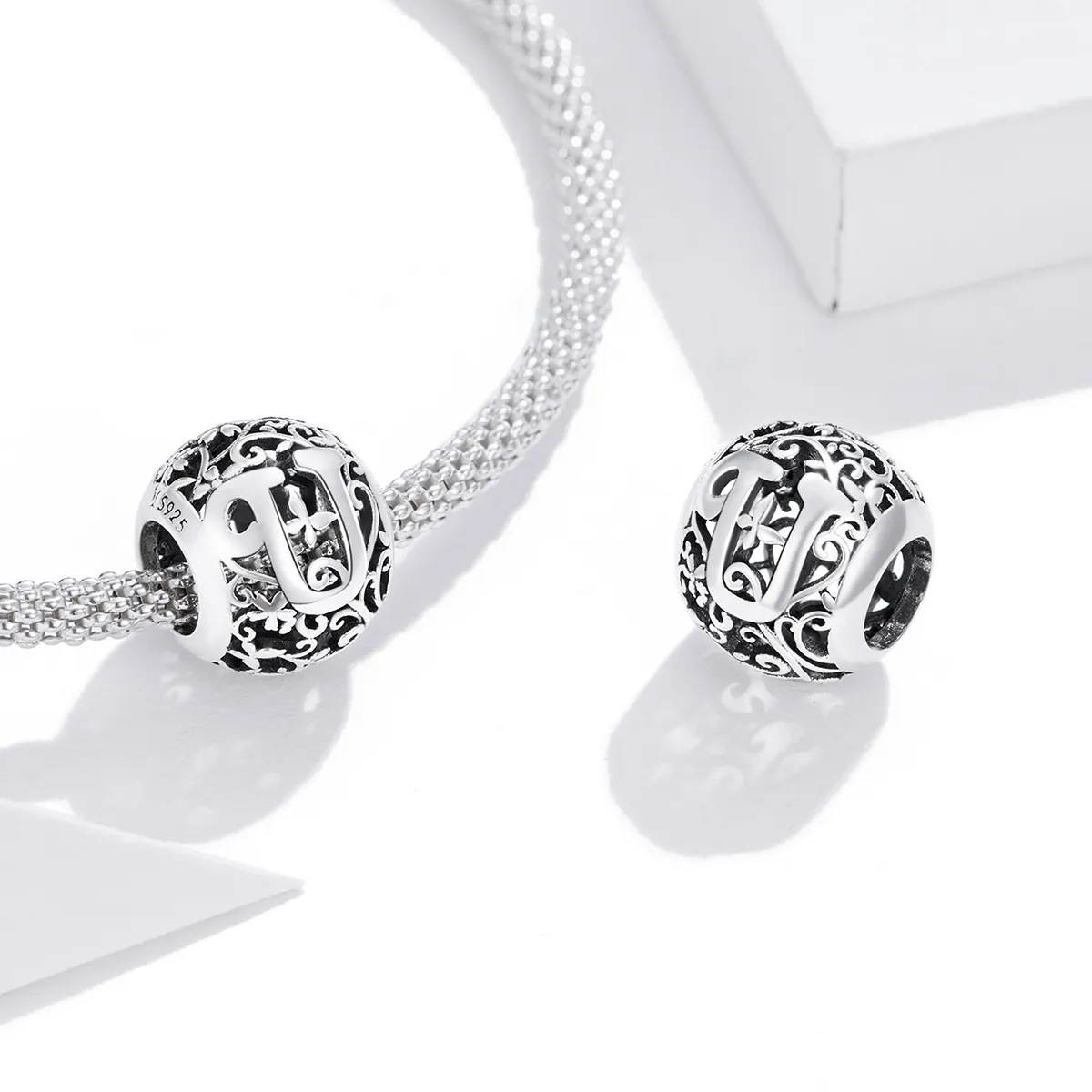 Openwork Flower Letter U Charm - PANDORA Style - SCC1444-U